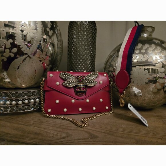 EUC Authentic Gucci Faux Pearl Mini Queen Bee Brodway Shoulder Bag - Picture 1 of 7